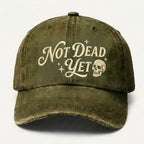 Not Dead Yet Hat, Funny Skull Embroidered Cap, Vintage Distressed Baseball Hat, Trendy Graphic Dad Cap, Gothic Aesthetic Hat, Funny Gift