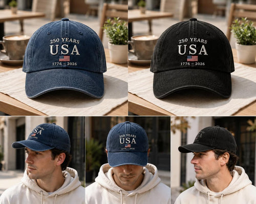 250 Years USA Hat, Patriotic America 1776 2026 Cap, Vintage Washed Baseball Cap, USA Flag Embroidered Hat, American Heritage Gift