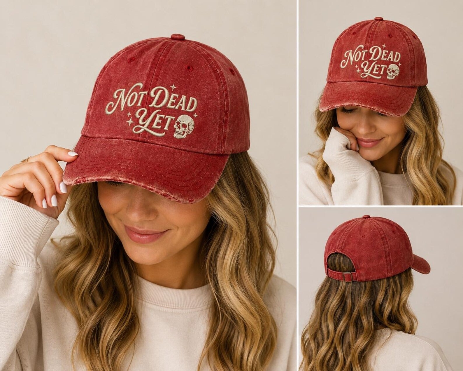 Not Dead Yet Hat, Funny Skull Embroidered Cap, Vintage Distressed Baseball Hat, Trendy Graphic Dad Cap, Gothic Aesthetic Hat, Funny Gift