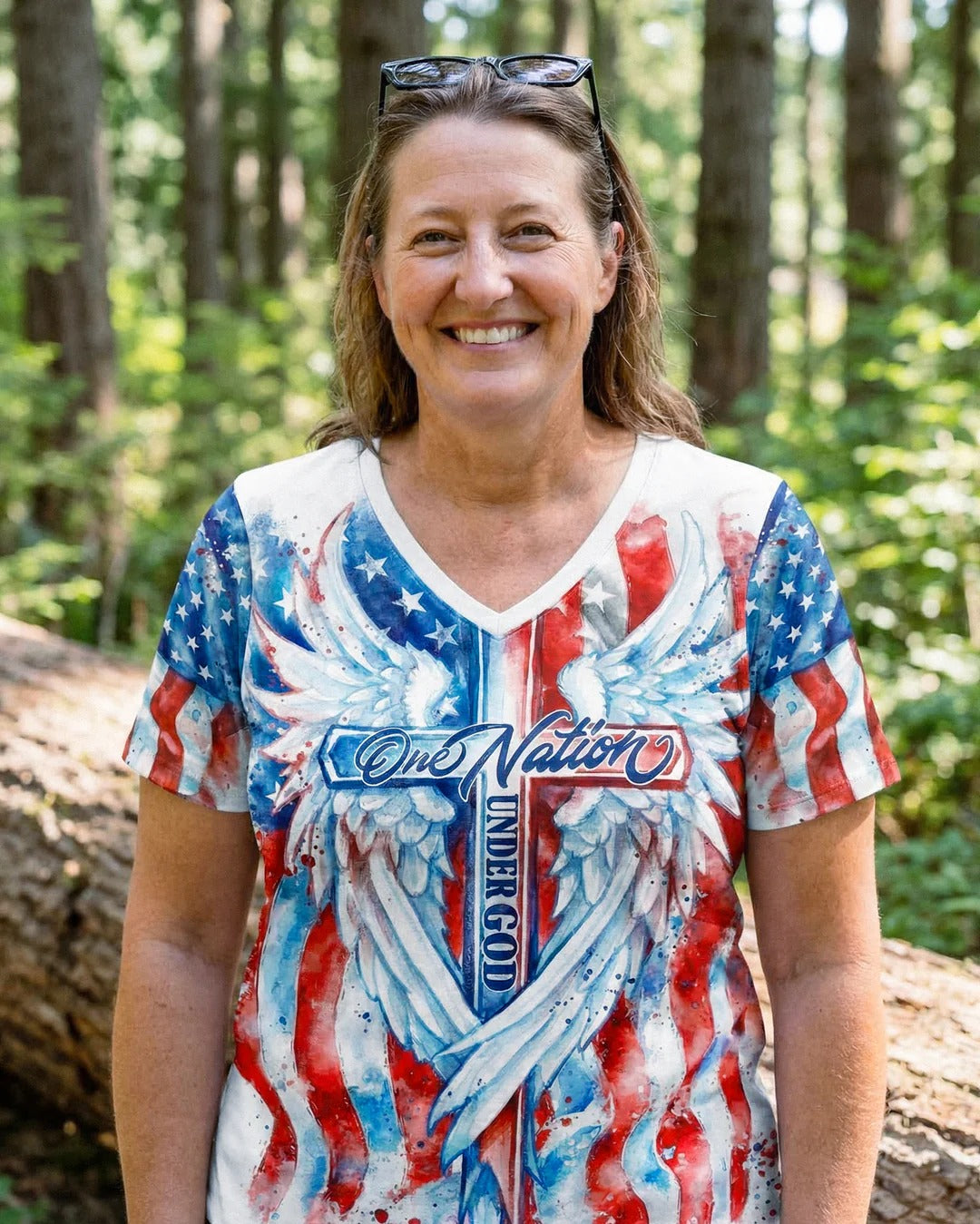 Cowgic Patriotic Angel Wings Cross Women's All Over Print Shirt