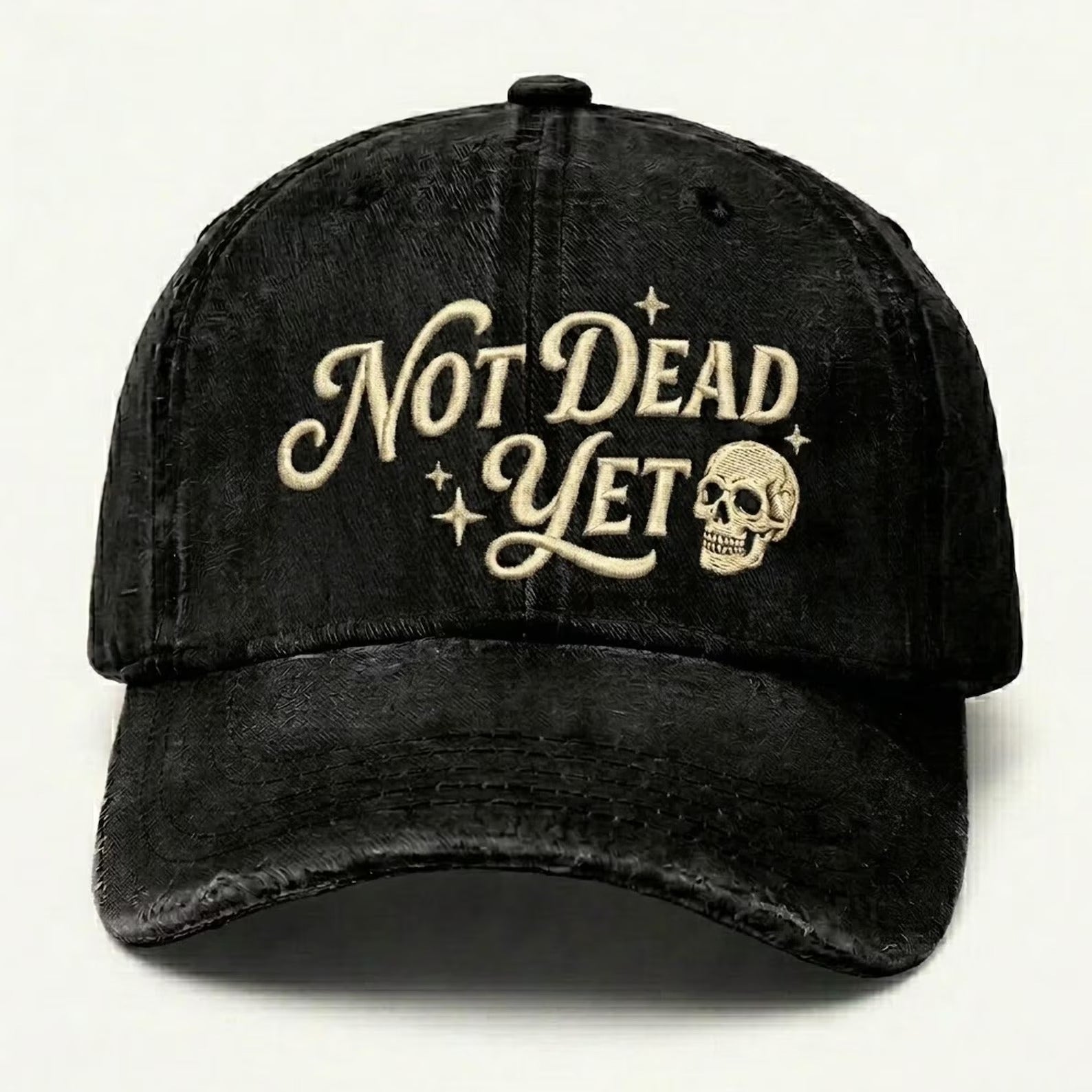 Not Dead Yet Hat, Funny Skull Embroidered Cap, Vintage Distressed Baseball Hat, Trendy Graphic Dad Cap, Gothic Aesthetic Hat, Funny Gift
