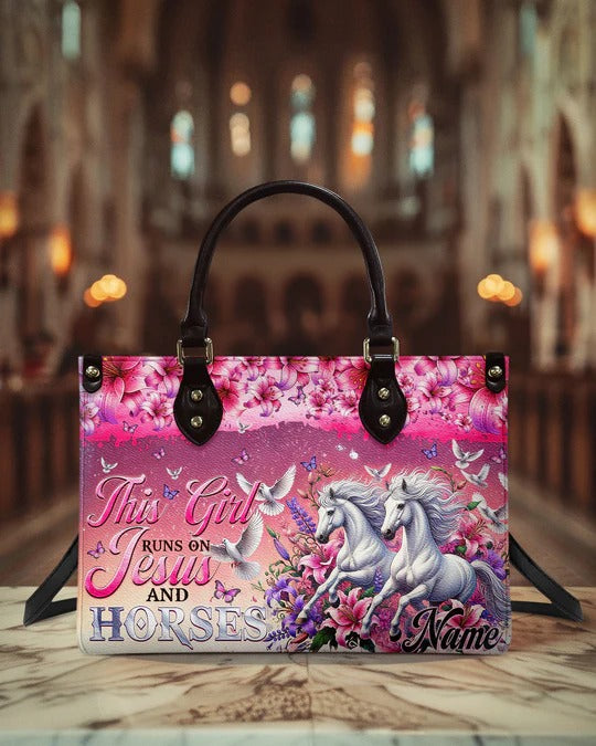 Cowgic This Girl Runs On Jesus And Horses Leather Handbag