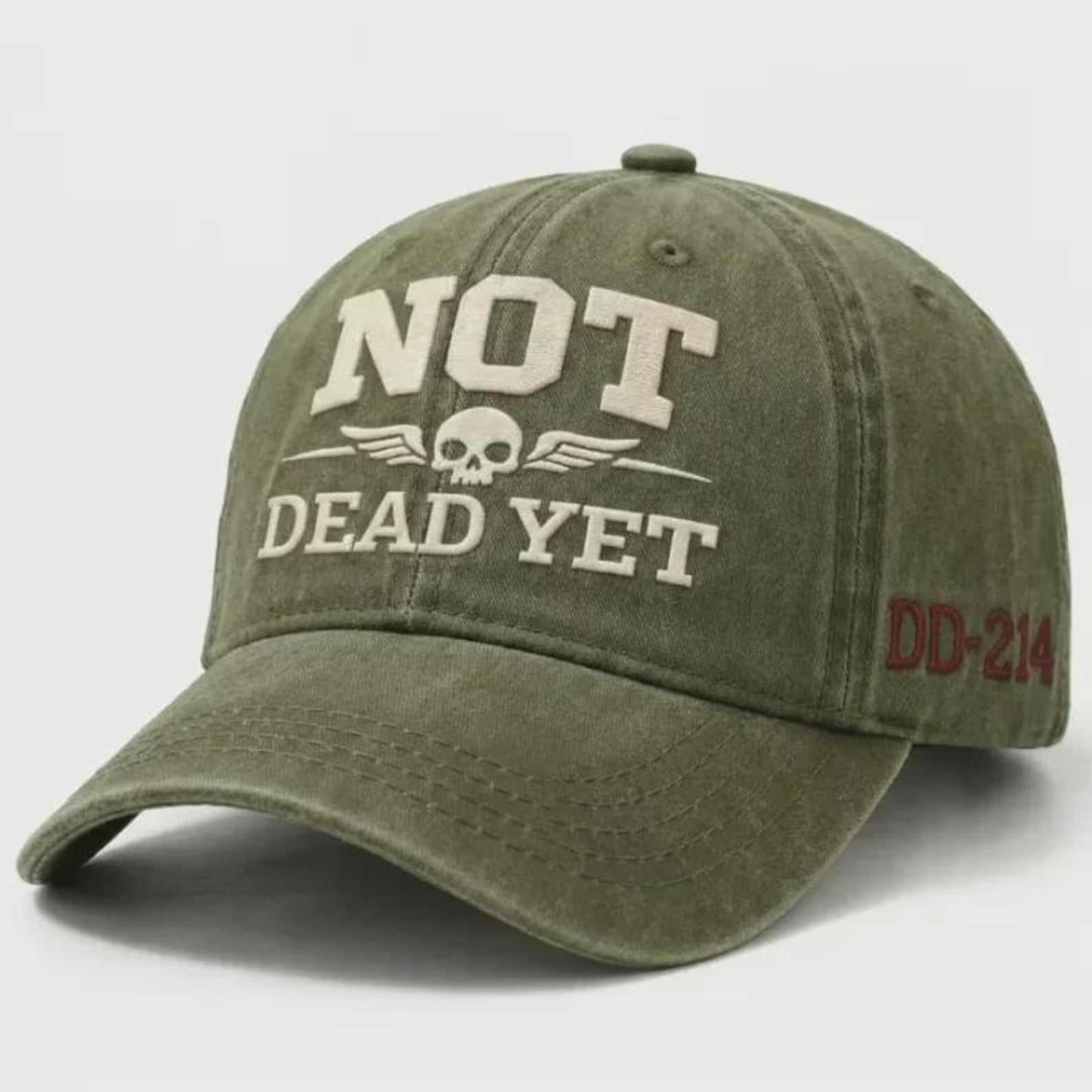 Not Dead Yet Hat, Funny Skull Cap, Vintage Washed Dad Hat, Dark Humor Embroidered Cap, Veteran DD214 Hat, Sarcastic Gift Idea