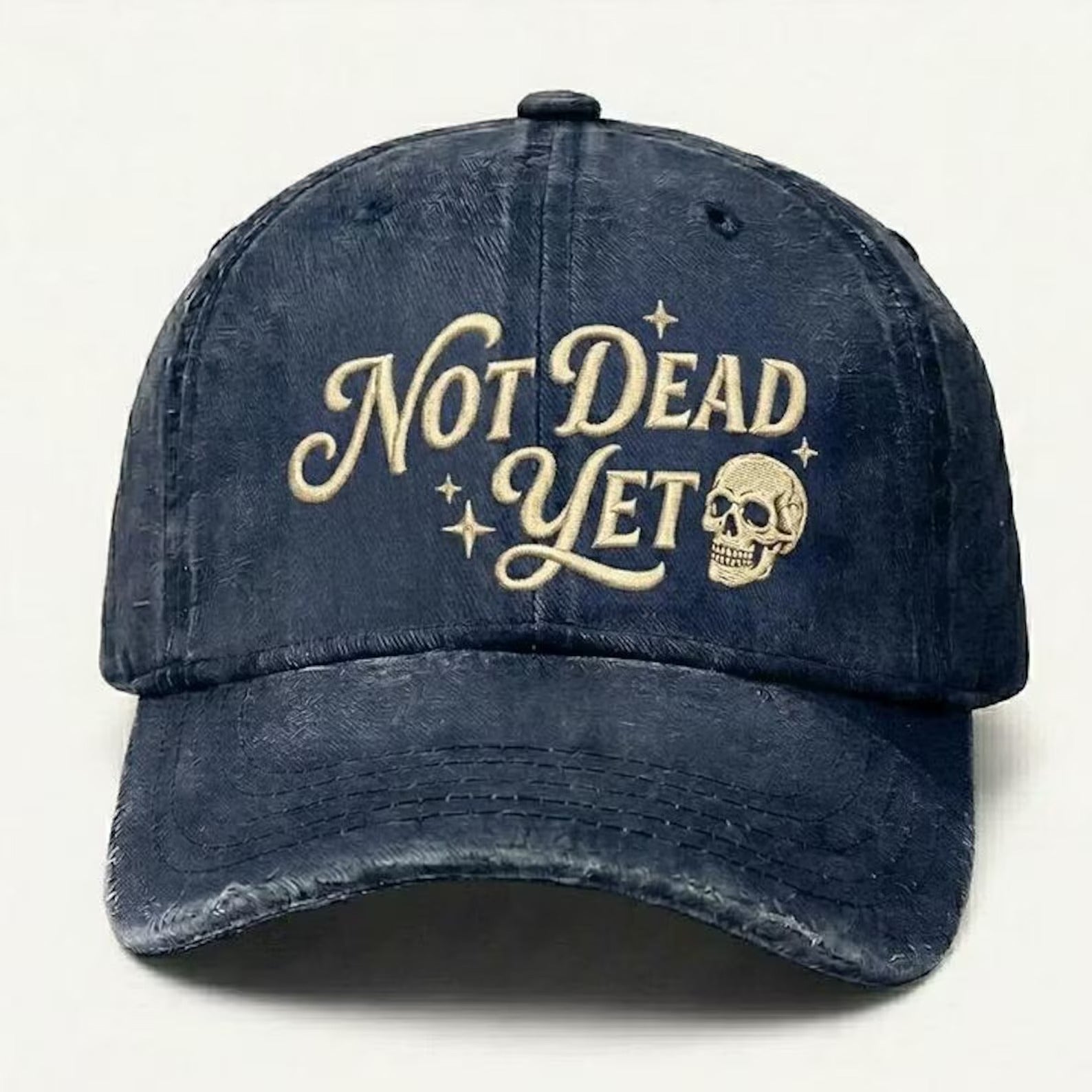 Not Dead Yet Hat, Funny Skull Embroidered Cap, Vintage Distressed Baseball Hat, Trendy Graphic Dad Cap, Gothic Aesthetic Hat, Funny Gift