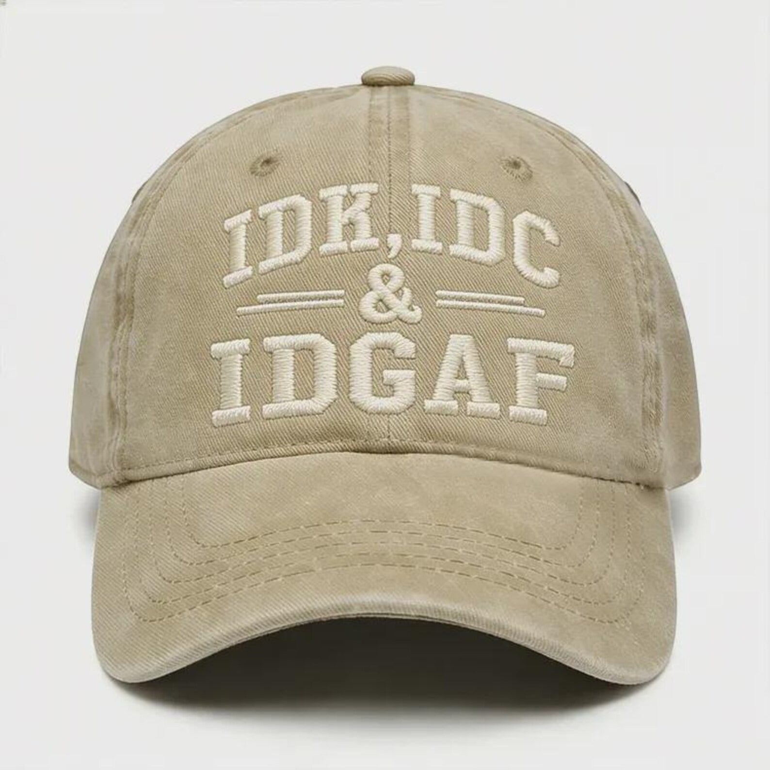 IDK IDC IDGAF Hat, Funny Embroidered Cap, Vintage Washed Dad Hat, Sarcastic Baseball Cap, Funny Gift for Men Women, Casual Streetwear Hat