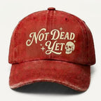 Not Dead Yet Hat, Funny Skull Embroidered Cap, Vintage Distressed Baseball Hat, Trendy Graphic Dad Cap, Gothic Aesthetic Hat, Funny Gift