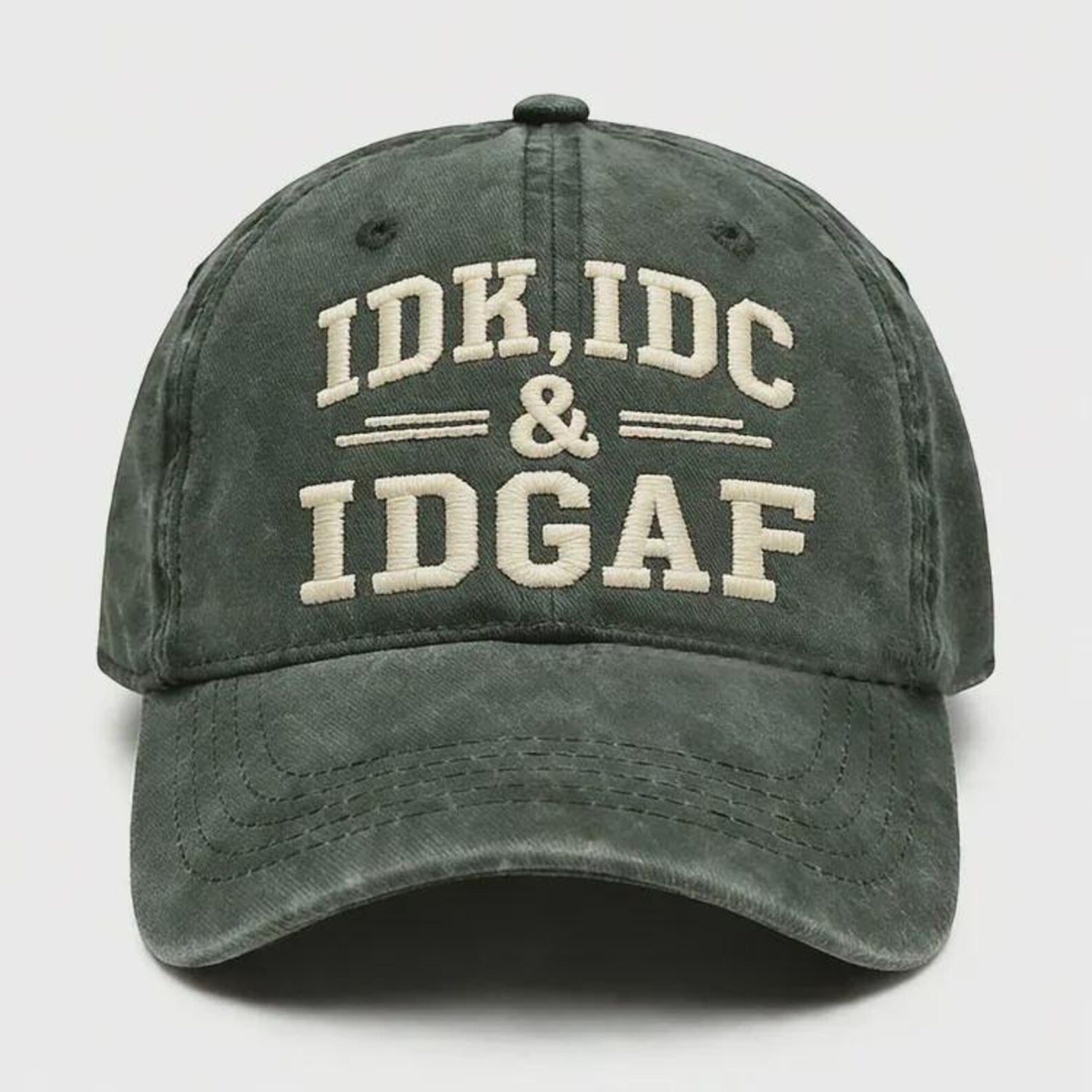 IDK IDC IDGAF Hat, Funny Embroidered Cap, Vintage Washed Dad Hat, Sarcastic Baseball Cap, Funny Gift for Men Women, Casual Streetwear Hat