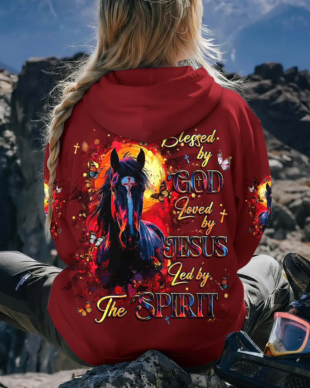 Cowgic Blessed By God Loved By Jesus Horse Women's All Over Print Shirt