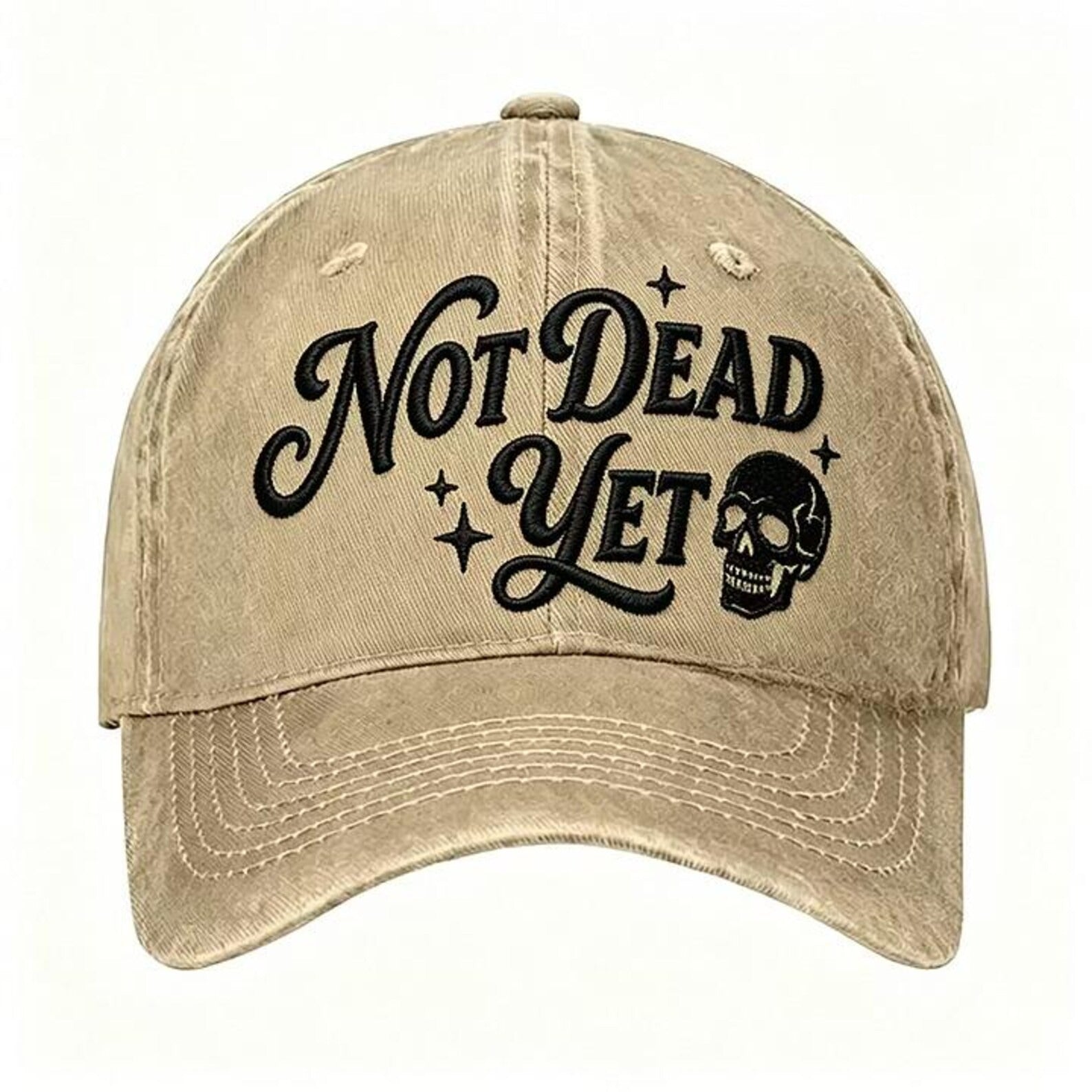 Not Dead Yet Hat, Funny Skull Embroidered Cap, Vintage Distressed Baseball Hat, Trendy Graphic Dad Cap, Gothic Aesthetic Hat, Funny Gift