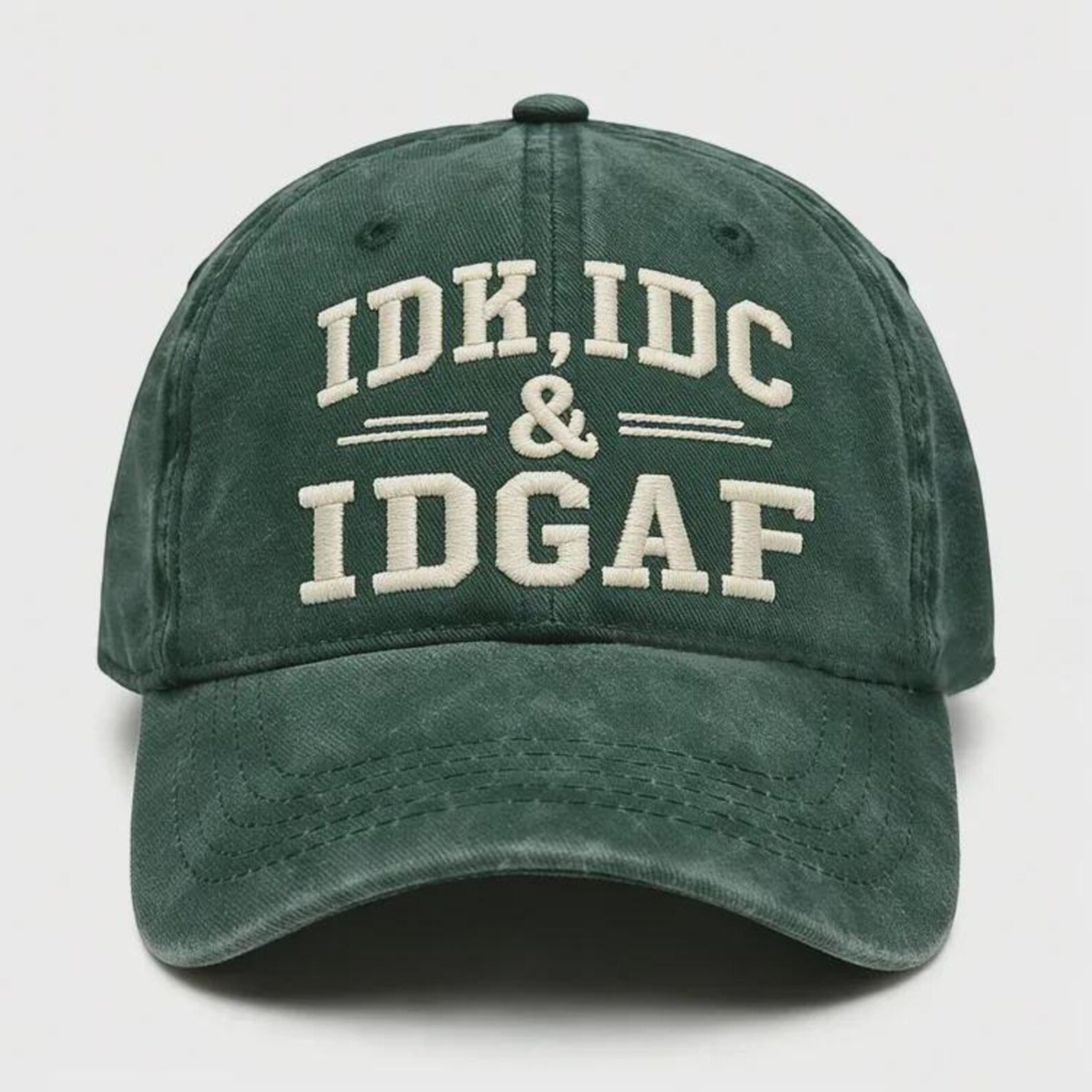 IDK IDC IDGAF Hat, Funny Embroidered Cap, Vintage Washed Dad Hat, Sarcastic Baseball Cap, Funny Gift for Men Women, Casual Streetwear Hat