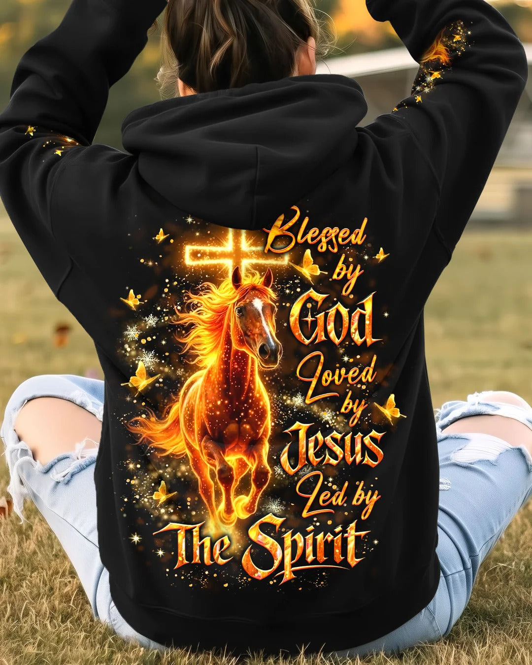 Cowgic Blessed By God Loved By Jesus Horse Women's All Over Print Shirt