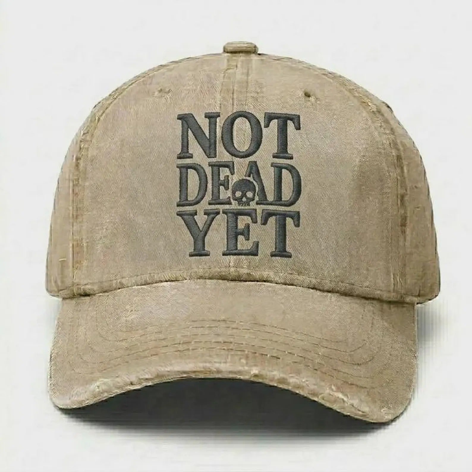 Not Dead Yet Hat, Funny Vintage Dad Hat, Skull Embroidered Cap, Sarcastic Humor Hat, Retro Washed Baseball Cap, Gift for Men Women