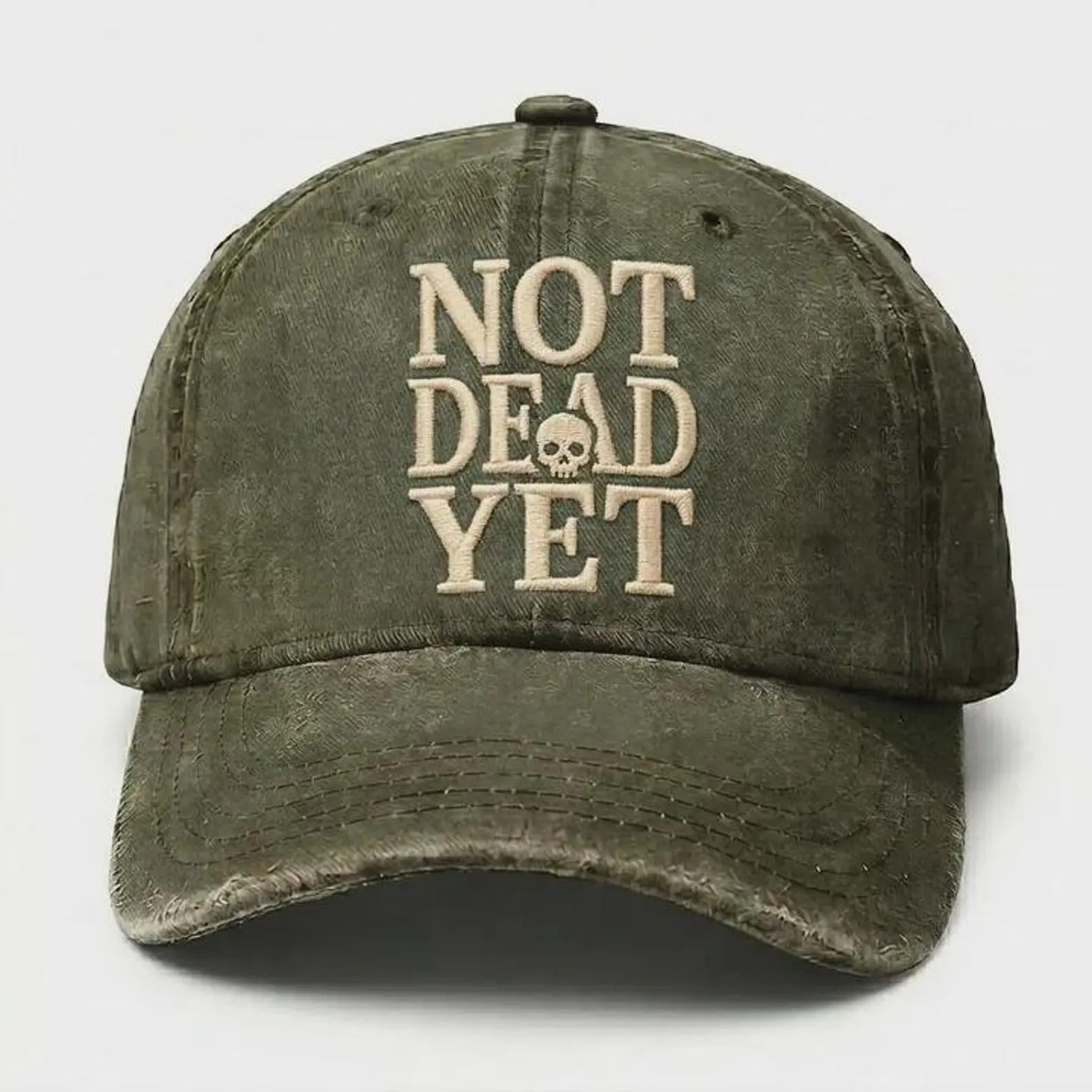 Not Dead Yet Hat, Funny Vintage Dad Hat, Skull Embroidered Cap, Sarcastic Humor Hat, Retro Washed Baseball Cap, Gift for Men Women