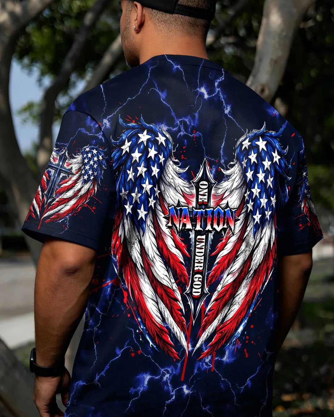 Cowgic One Nation Under God Cross Wings Men's All Over Print Shirt