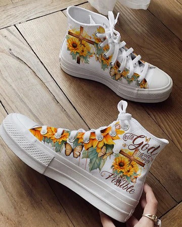 Cowgic With God All Things Are Possible High Top Canvas Shoes