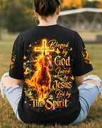 Cowgic Blessed By God Loved By Jesus Horse Women's All Over Print Shirt