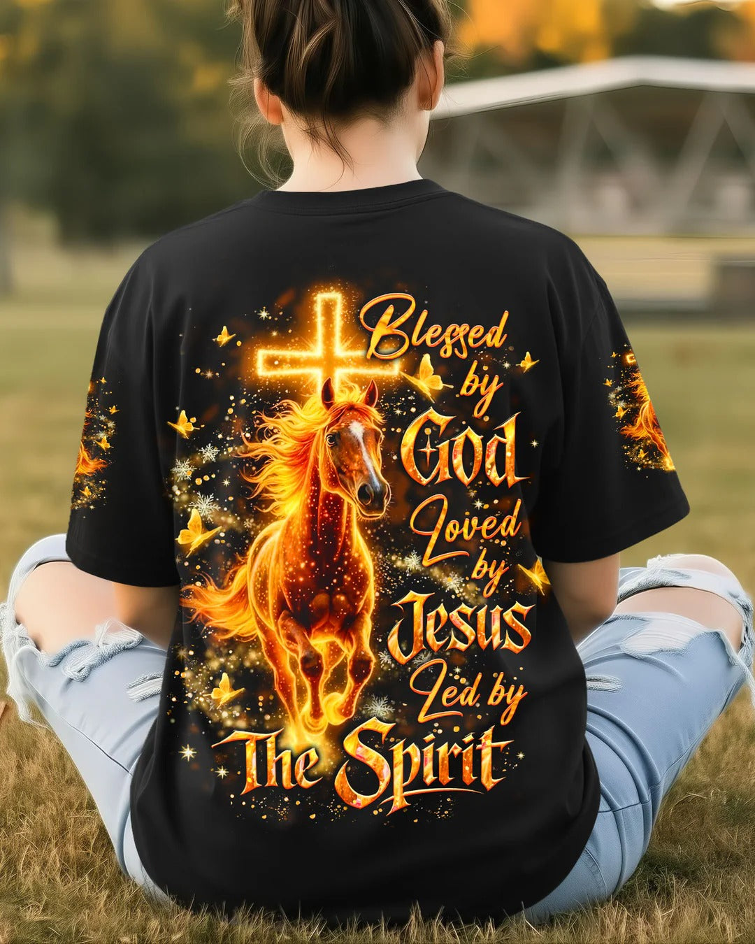 Cowgic Blessed By God Loved By Jesus Horse Women's All Over Print Shirt