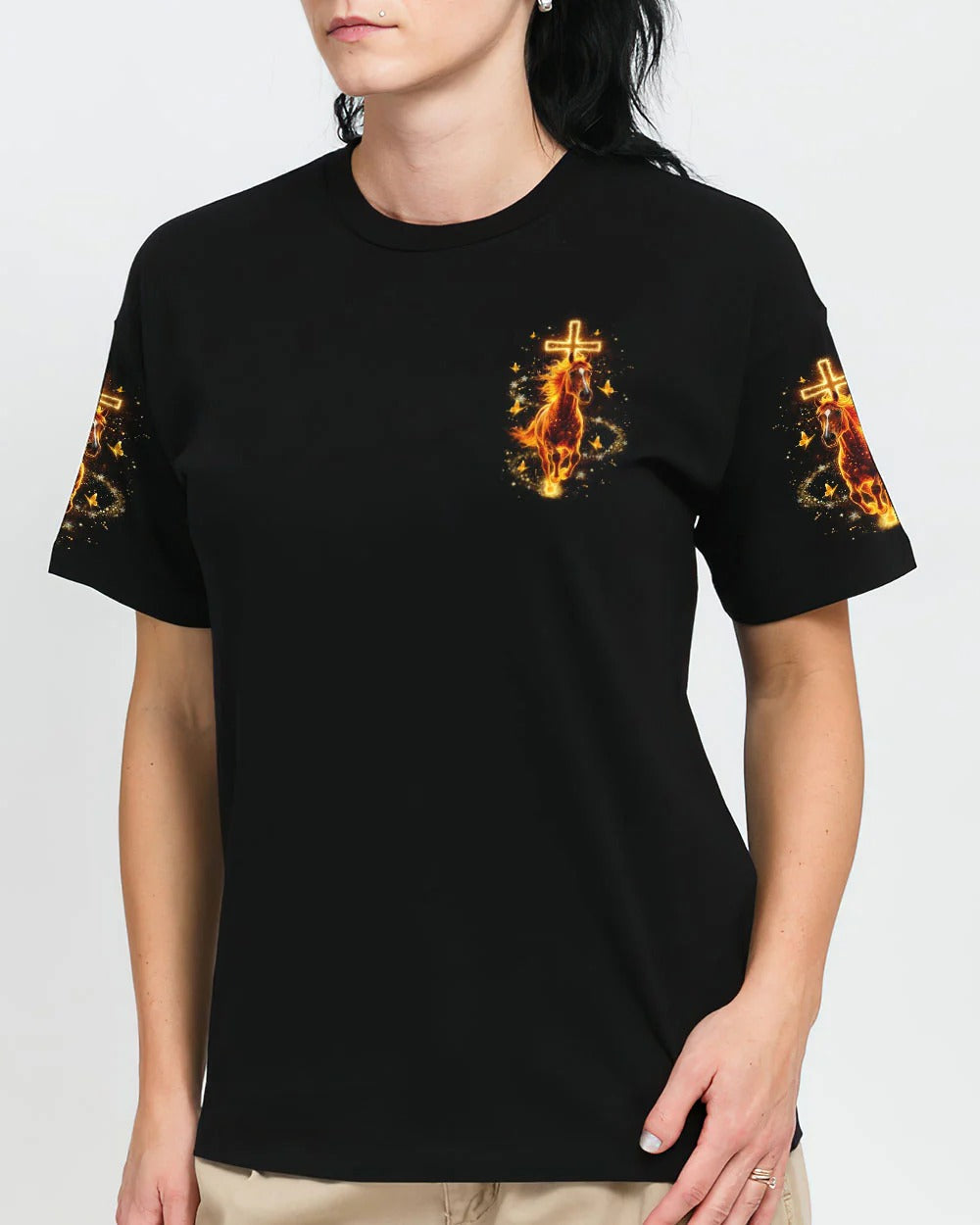 Cowgic Blessed By God Loved By Jesus Horse Women's All Over Print Shirt