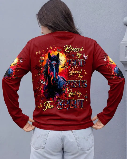 Cowgic Blessed By God Loved By Jesus Horse Women's All Over Print Shirt