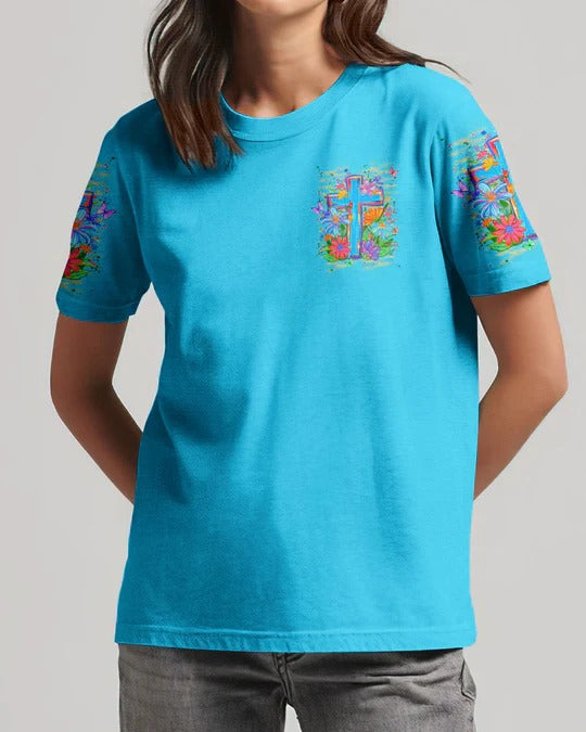 Cowgic Look Back And Thank God Cross Flowers All Over Print Shirt
