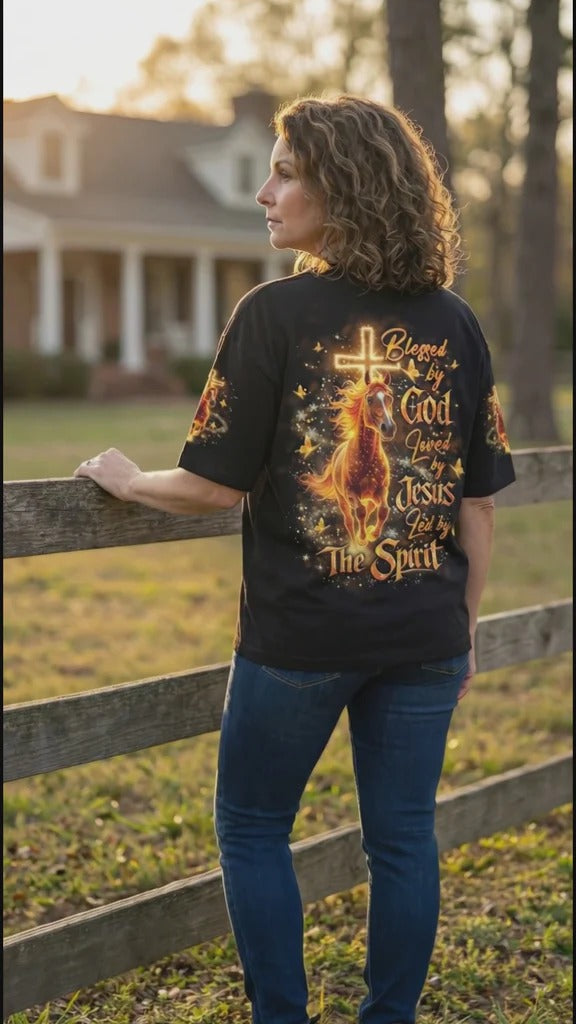 Cowgic Blessed By God Loved By Jesus Horse Women's All Over Print Shirt