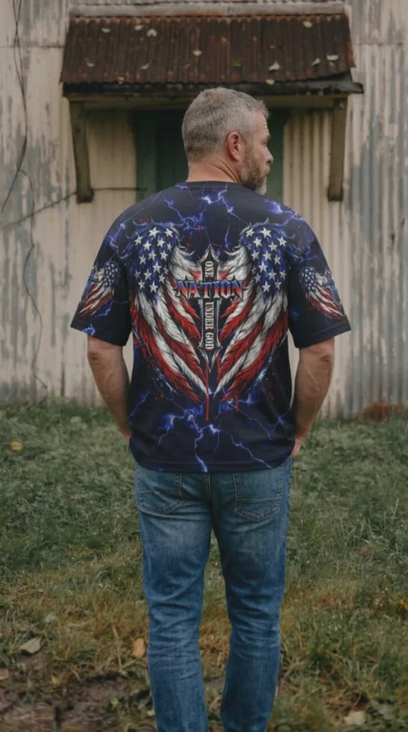Cowgic One Nation Under God Cross Wings Men's All Over Print Shirt