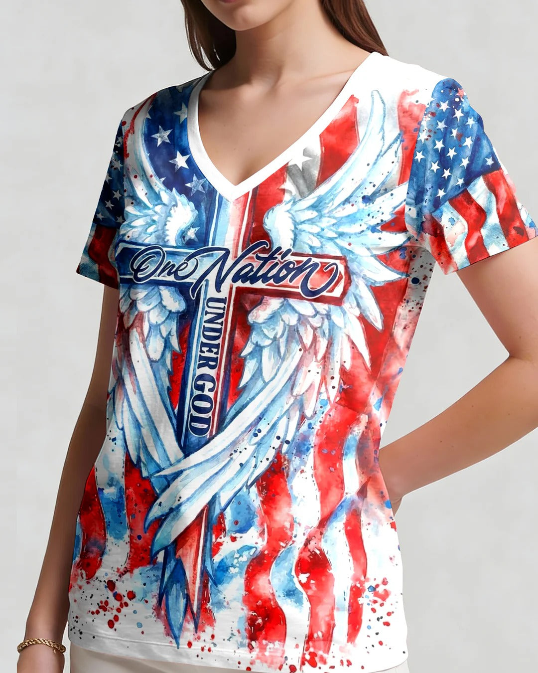 Cowgic Patriotic Angel Wings Cross Women's All Over Print Shirt