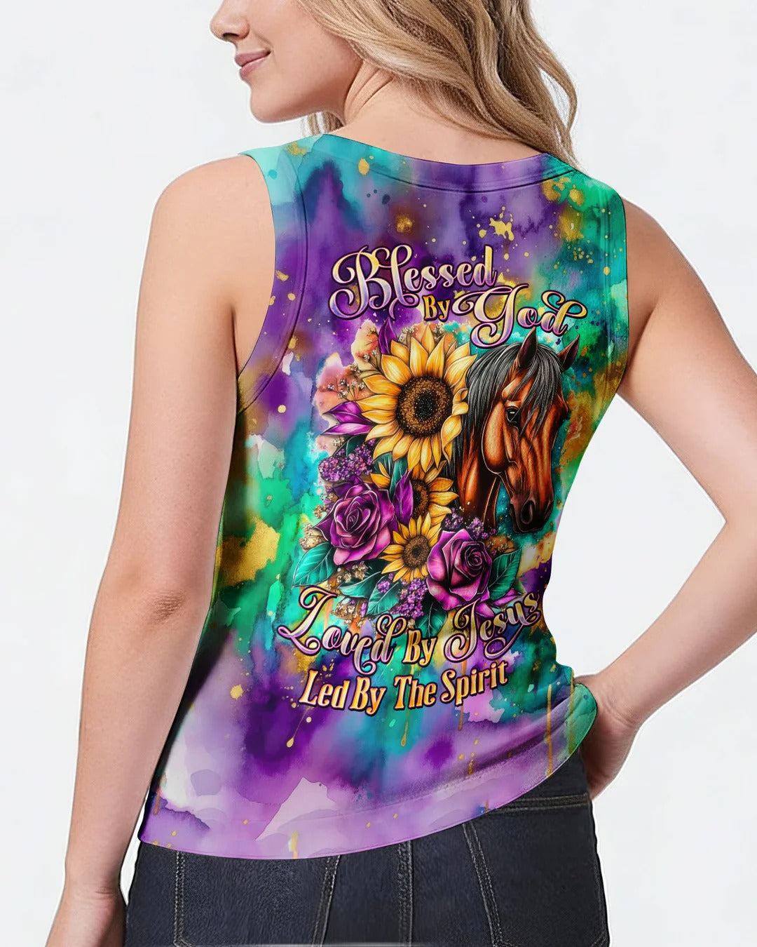 Cowgic Blessed By God Loved By Jesus Horse Women's All Over Print Shirt