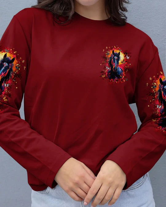 Cowgic Blessed By God Loved By Jesus Horse Women's All Over Print Shirt