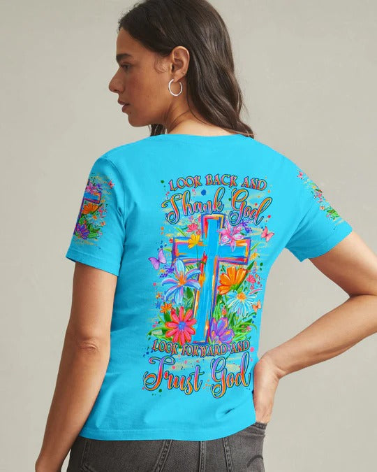 Cowgic Look Back And Thank God Cross Flowers All Over Print Shirt