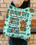 Cowgic Living Life Somewhere Between Jesus Cow Tote Bag