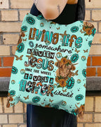 Cowgic Living Life Somewhere Between Jesus Cow Tote Bag
