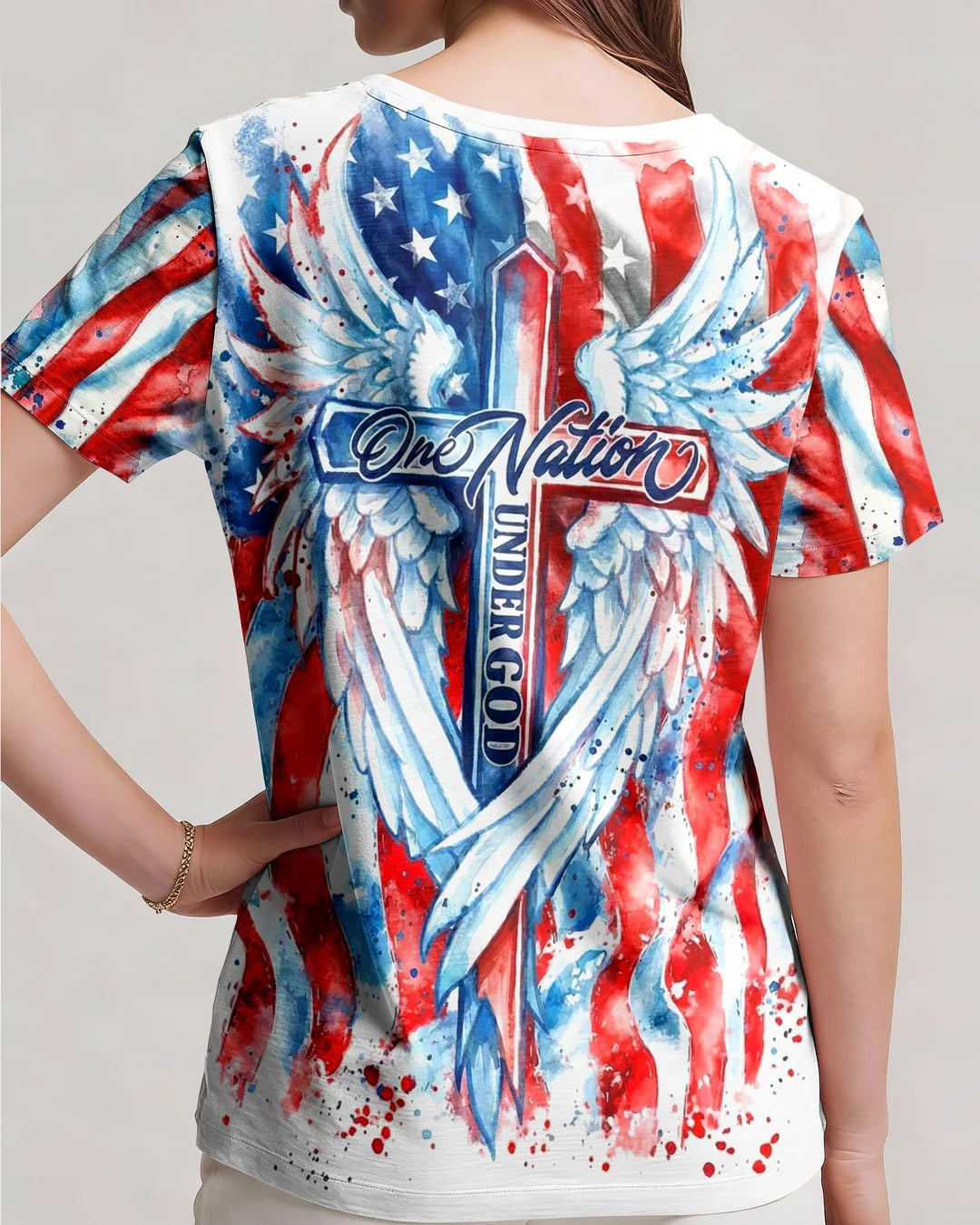 Cowgic Patriotic Angel Wings Cross Women's All Over Print Shirt