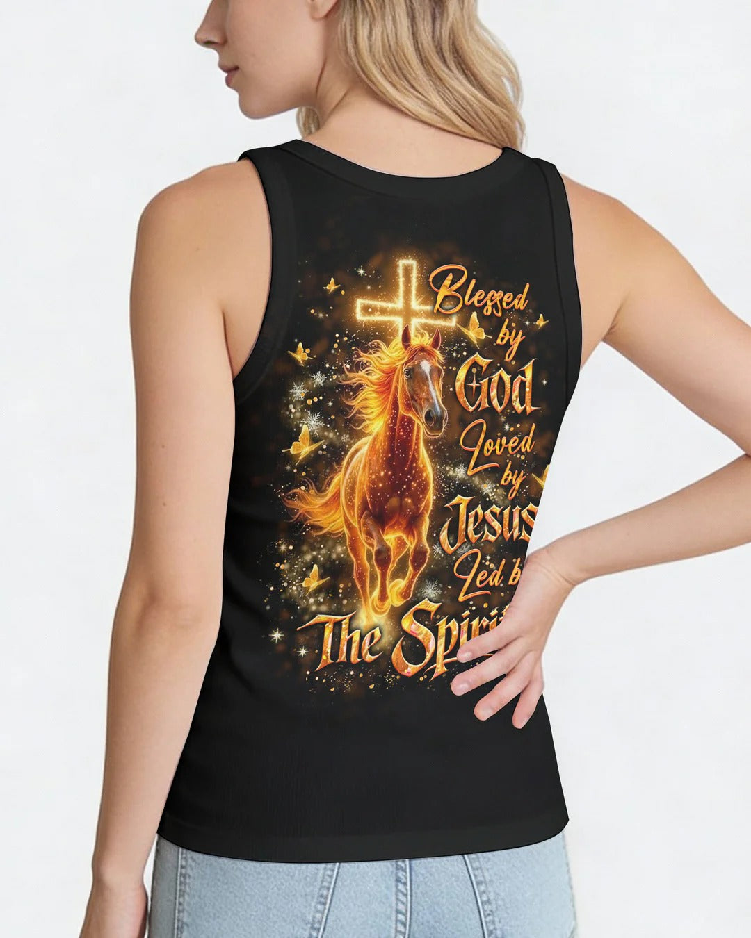 Cowgic Blessed By God Loved By Jesus Horse Women's All Over Print Shirt