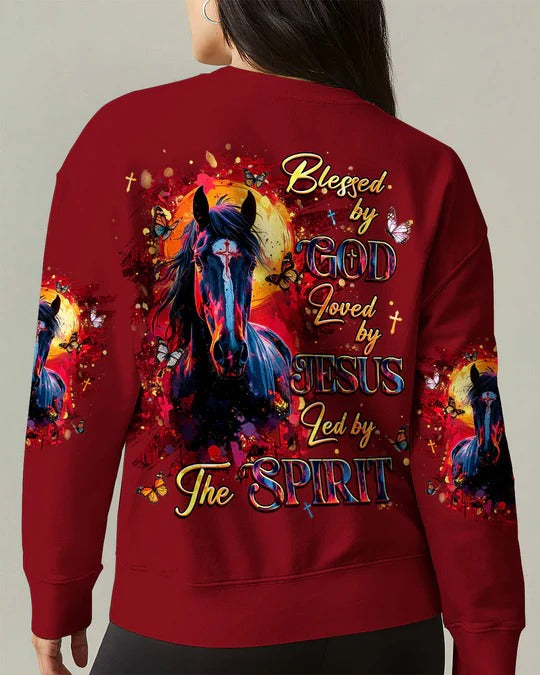 Cowgic Blessed By God Loved By Jesus Horse Women's All Over Print Shirt