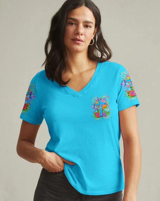 Cowgic Look Back And Thank God Cross Flowers All Over Print Shirt