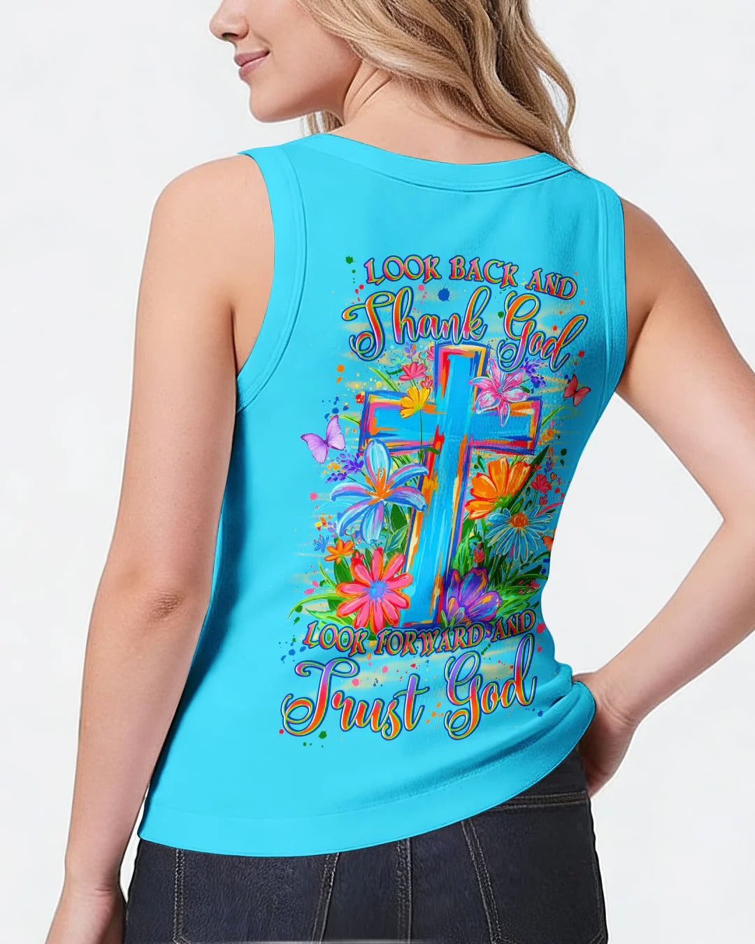 Cowgic Look Back And Thank God Cross Flowers All Over Print Shirt