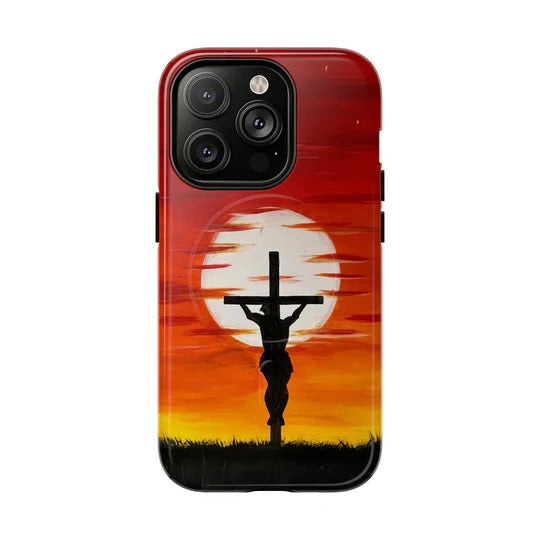 Cowgic Sunset Behind Jesus On The Cross Magnetic Phone Case
