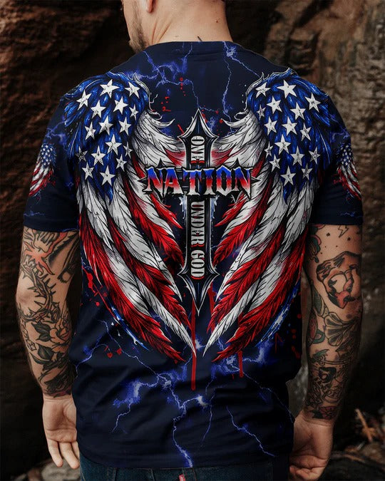 Cowgic One Nation Under God Cross Wings Men's All Over Print Shirt
