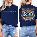 Freedom 250 Years Anniversary Dark Shirt | Patriotic 4th of July 1776–2026 Eagle US Flag Front & Back Shirt