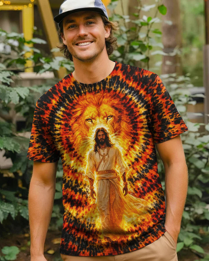 Cowgic Jesus And Lion Swirl Men's All Over Print Shirt