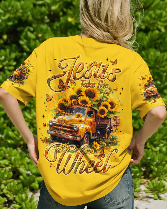 Cowgic Jesus Take The Wheel Sunflower Women's All Over Print Shirt