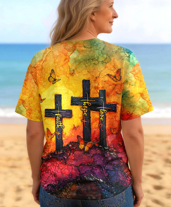 Cowgic Faith Hope Love Sunset Cross Women's All Over Print Shirt