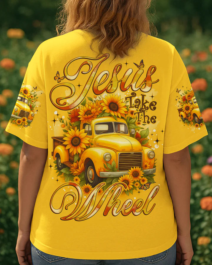 Cowgic Jesus Take The Wheel Sunflowers Women's All Over Print Shirt