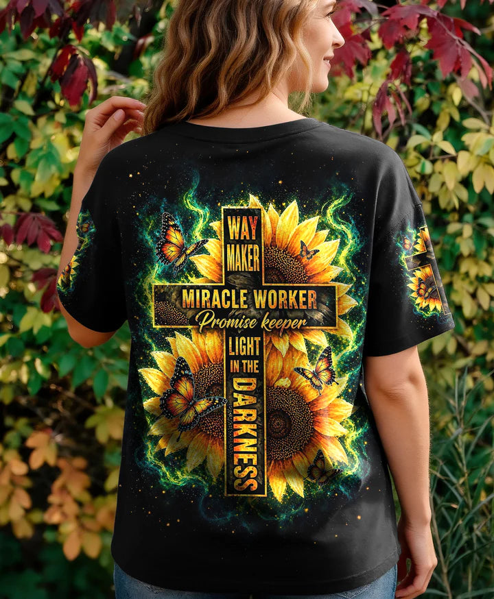 Cowgic Way Maker Miracle Worker Cross Sunflower Women's All Over Print Shirt