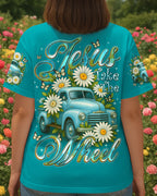 Cowgic Jesus Take The Wheel Daisies Women's All Over Print Shirt