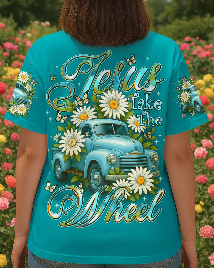 Cowgic Jesus Take The Wheel Daisies Women's All Over Print Shirt