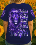 Cowgic Blessed By God Loved By Jesus Lion Women's All Over Print Shirt
