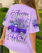 Cowgic Jesus Take The Wheel Lavender Women's All Over Print Shirt
