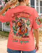 Cowgic Blessed By God Loved By Jesus Horse Women's All Over Print Shirt